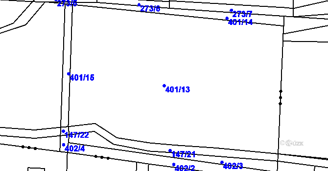 Parcela st. 401/13 v KÚ Běleč u Litně, Katastrální mapa