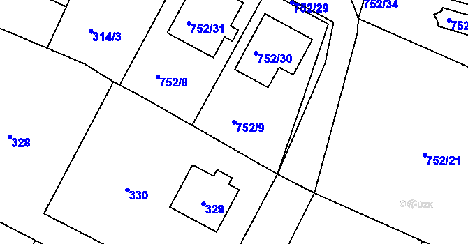 Parcela st. 752/9 v KÚ Liteň, Katastrální mapa