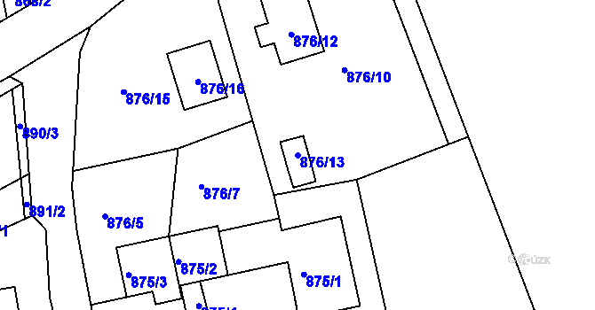 Parcela st. 876/13 v KÚ Liteň, Katastrální mapa
