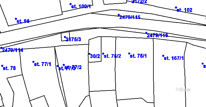 Parcela st. 75/2 v KÚ Litenčice, Katastrální mapa