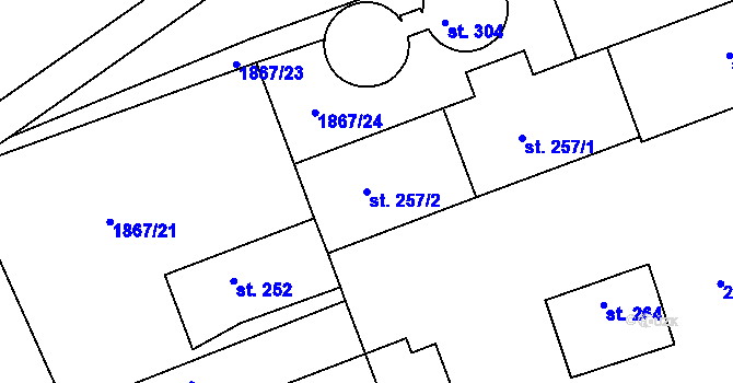 Parcela st. 257/2 v KÚ Litenčice, Katastrální mapa