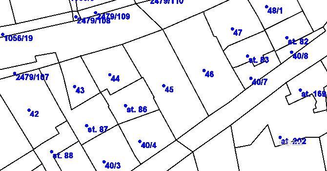 Parcela st. 45 v KÚ Litenčice, Katastrální mapa