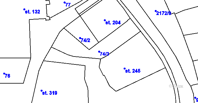 Parcela st. 74/3 v KÚ Litenčice, Katastrální mapa