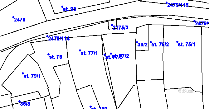 Parcela st. 77/3 v KÚ Litenčice, Katastrální mapa