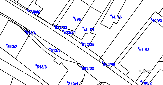 Parcela st. 932/25 v KÚ Litětiny, Katastrální mapa