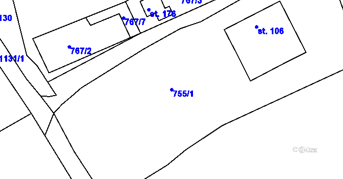 Parcela st. 755/1 v KÚ Litíč, Katastrální mapa