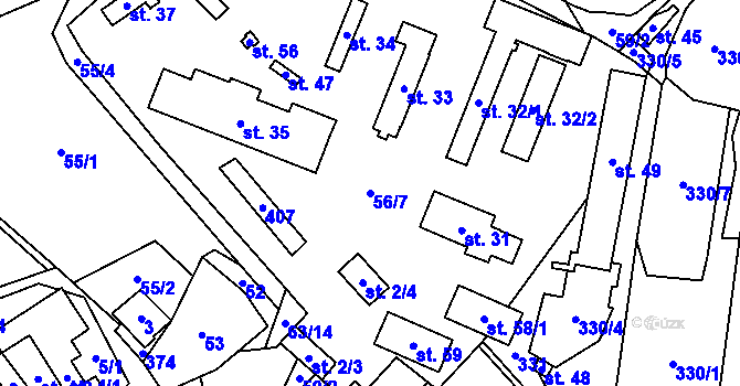 Parcela st. 56/7 v KÚ Litkovice, Katastrální mapa