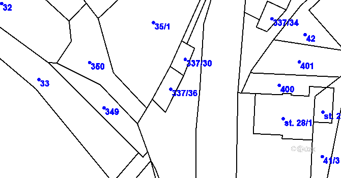 Parcela st. 337/36 v KÚ Litkovice, Katastrální mapa