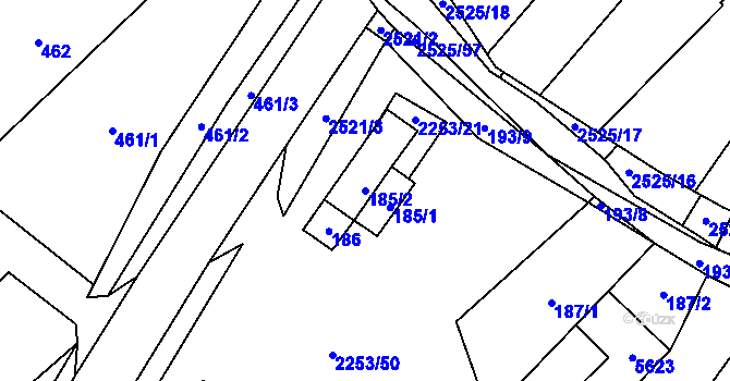 Parcela st. 185/2 v KÚ Litobratřice, Katastrální mapa
