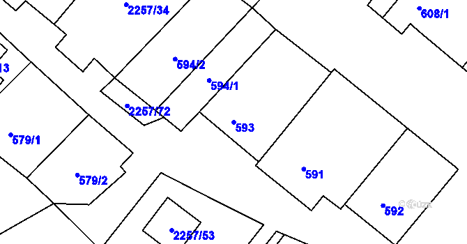 Parcela st. 593 v KÚ Litobratřice, Katastrální mapa