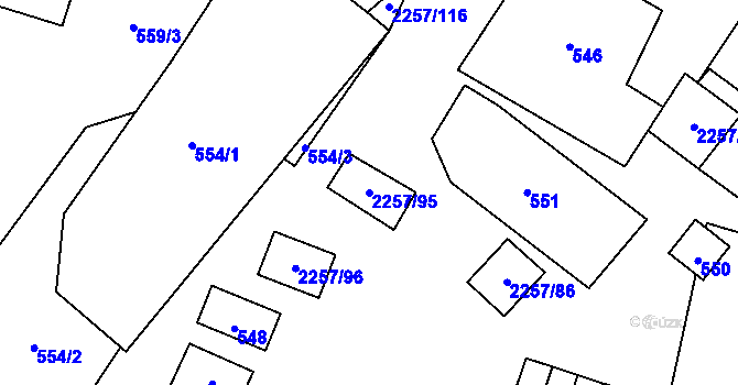 Parcela st. 2257/95 v KÚ Litobratřice, Katastrální mapa