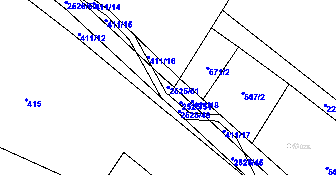 Parcela st. 2525/61 v KÚ Litobratřice, Katastrální mapa