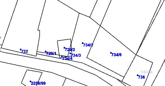 Parcela st. 734/2 v KÚ Litobratřice, Katastrální mapa