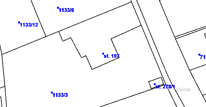 Parcela st. 197 v KÚ Litohlavy, Katastrální mapa