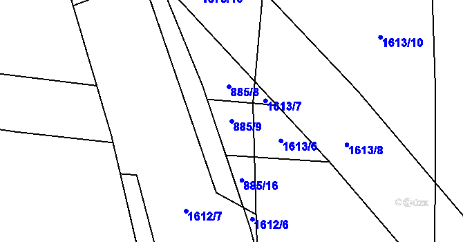 Parcela st. 885/9 v KÚ Litohlavy, Katastrální mapa