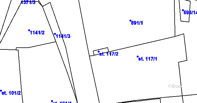Parcela st. 117/2 v KÚ Litohlavy, Katastrální mapa