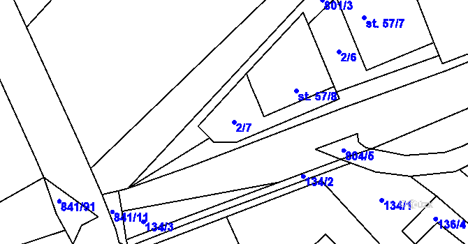 Parcela st. 2/7 v KÚ Litohoř, Katastrální mapa
