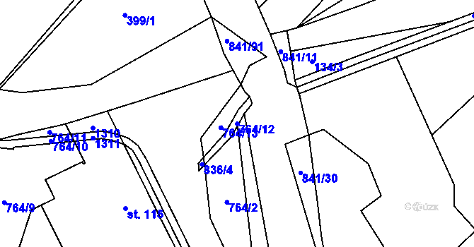 Parcela st. 764/12 v KÚ Litohoř, Katastrální mapa
