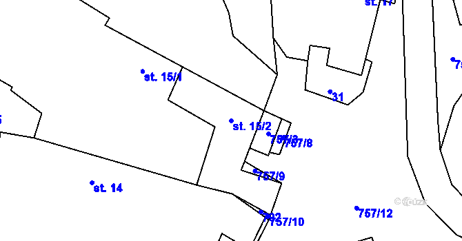 Parcela st. 15/2 v KÚ Litochovice u Volyně, Katastrální mapa