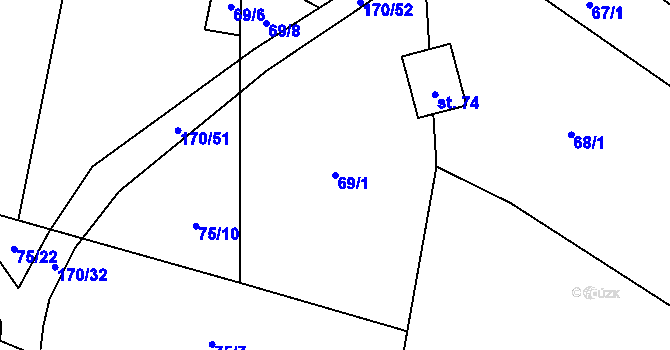 Parcela st. 69/1 v KÚ Litochovice u Volyně, Katastrální mapa