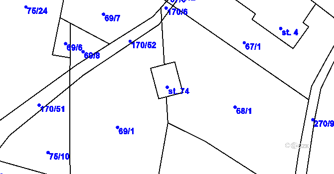 Parcela st. 74 v KÚ Litochovice u Volyně, Katastrální mapa