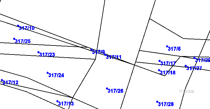 Parcela st. 317/11 v KÚ Střítež u Volyně, Katastrální mapa