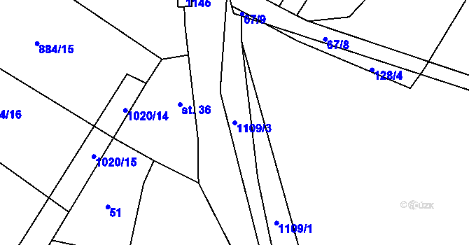 Parcela st. 1109/3 v KÚ Střítež u Volyně, Katastrální mapa
