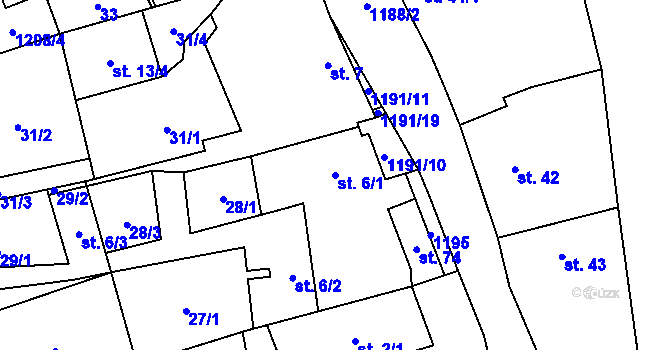 Parcela st. 6/1 v KÚ Litochovice nad Labem, Katastrální mapa
