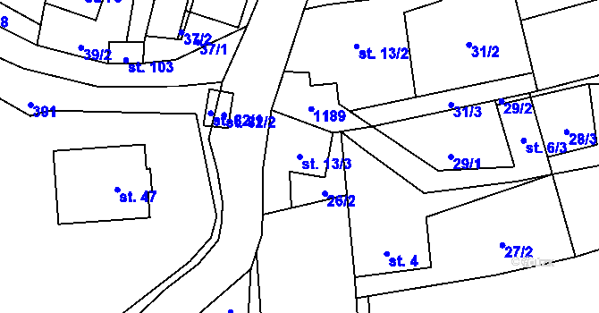 Parcela st. 13/3 v KÚ Litochovice nad Labem, Katastrální mapa