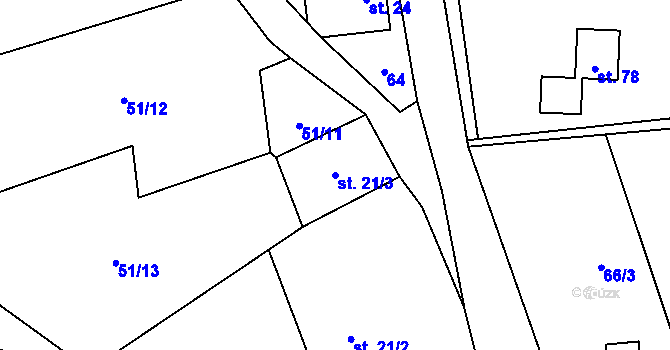 Parcela st. 21/3 v KÚ Litochovice nad Labem, Katastrální mapa