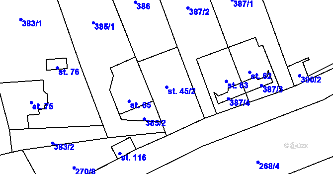 Parcela st. 45/2 v KÚ Litochovice nad Labem, Katastrální mapa