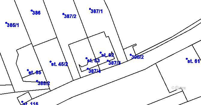 Parcela st. 62 v KÚ Litochovice nad Labem, Katastrální mapa