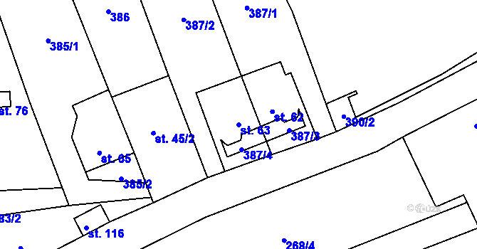 Parcela st. 63 v KÚ Litochovice nad Labem, Katastrální mapa