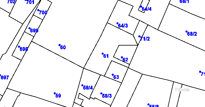 Parcela st. 61 v KÚ Litoměřice, Katastrální mapa