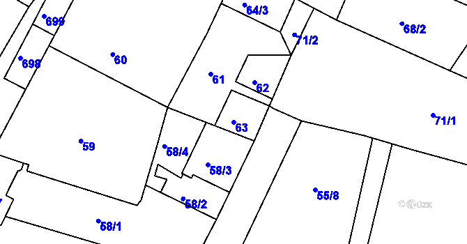 Parcela st. 63 v KÚ Litoměřice, Katastrální mapa