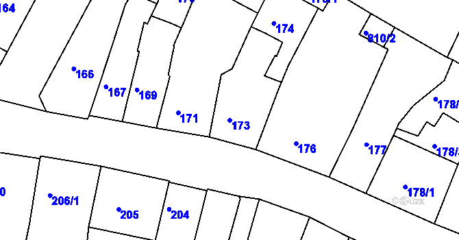 Parcela st. 173 v KÚ Litoměřice, Katastrální mapa