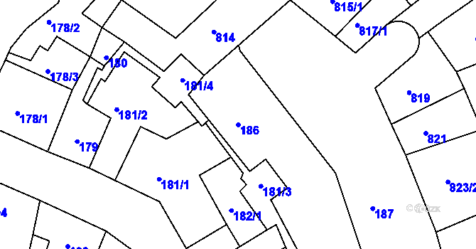 Parcela st. 186 v KÚ Litoměřice, Katastrální mapa