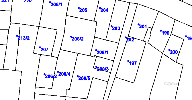 Parcela st. 208/1 v KÚ Litoměřice, Katastrální mapa
