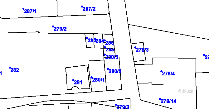 Parcela st. 280/3 v KÚ Litoměřice, Katastrální mapa