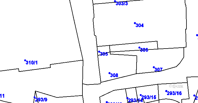 Parcela st. 305 v KÚ Litoměřice, Katastrální mapa