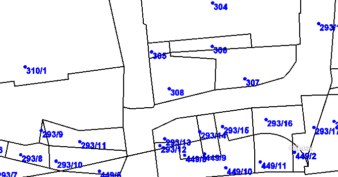 Parcela st. 308 v KÚ Litoměřice, Katastrální mapa