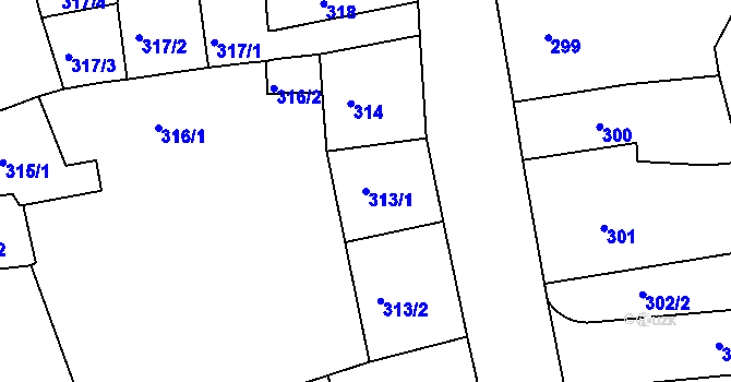 Parcela st. 313/1 v KÚ Litoměřice, Katastrální mapa