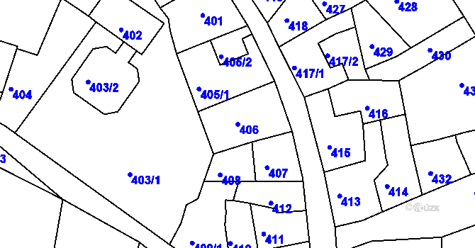 Parcela st. 406 v KÚ Litoměřice, Katastrální mapa