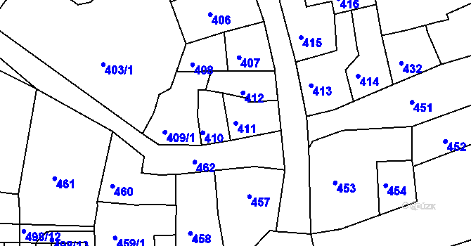 Parcela st. 411 v KÚ Litoměřice, Katastrální mapa