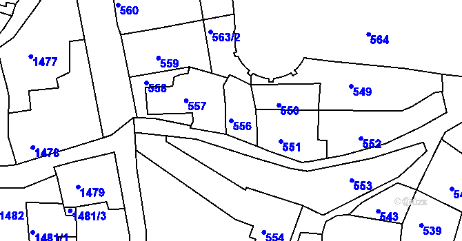 Parcela st. 556 v KÚ Litoměřice, Katastrální mapa