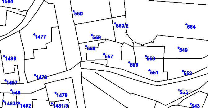 Parcela st. 557 v KÚ Litoměřice, Katastrální mapa