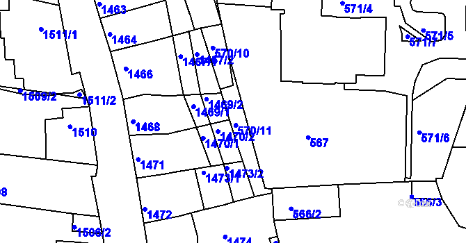 Parcela st. 570/11 v KÚ Litoměřice, Katastrální mapa