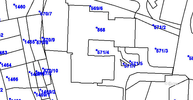 Parcela st. 571/4 v KÚ Litoměřice, Katastrální mapa