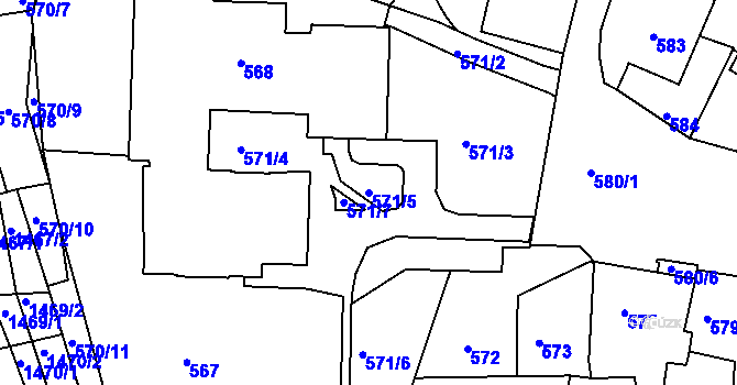 Parcela st. 571/5 v KÚ Litoměřice, Katastrální mapa