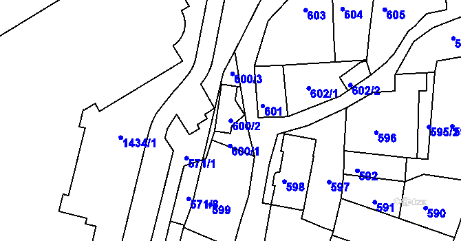 Parcela st. 600/2 v KÚ Litoměřice, Katastrální mapa